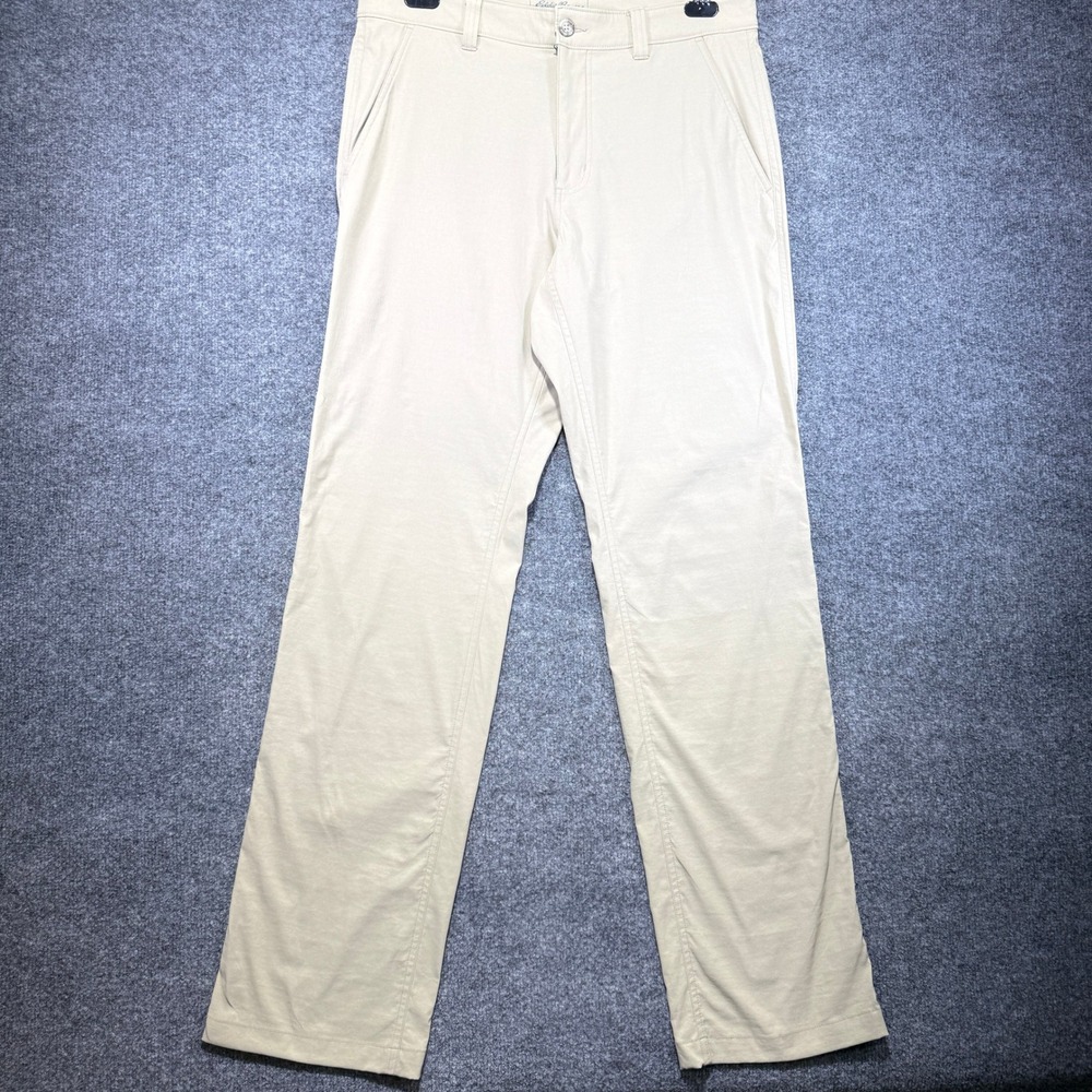 Eddie Bauer Travex Chino Pants Mens 33x34 Beige Nylon Spandex Hiking Travel